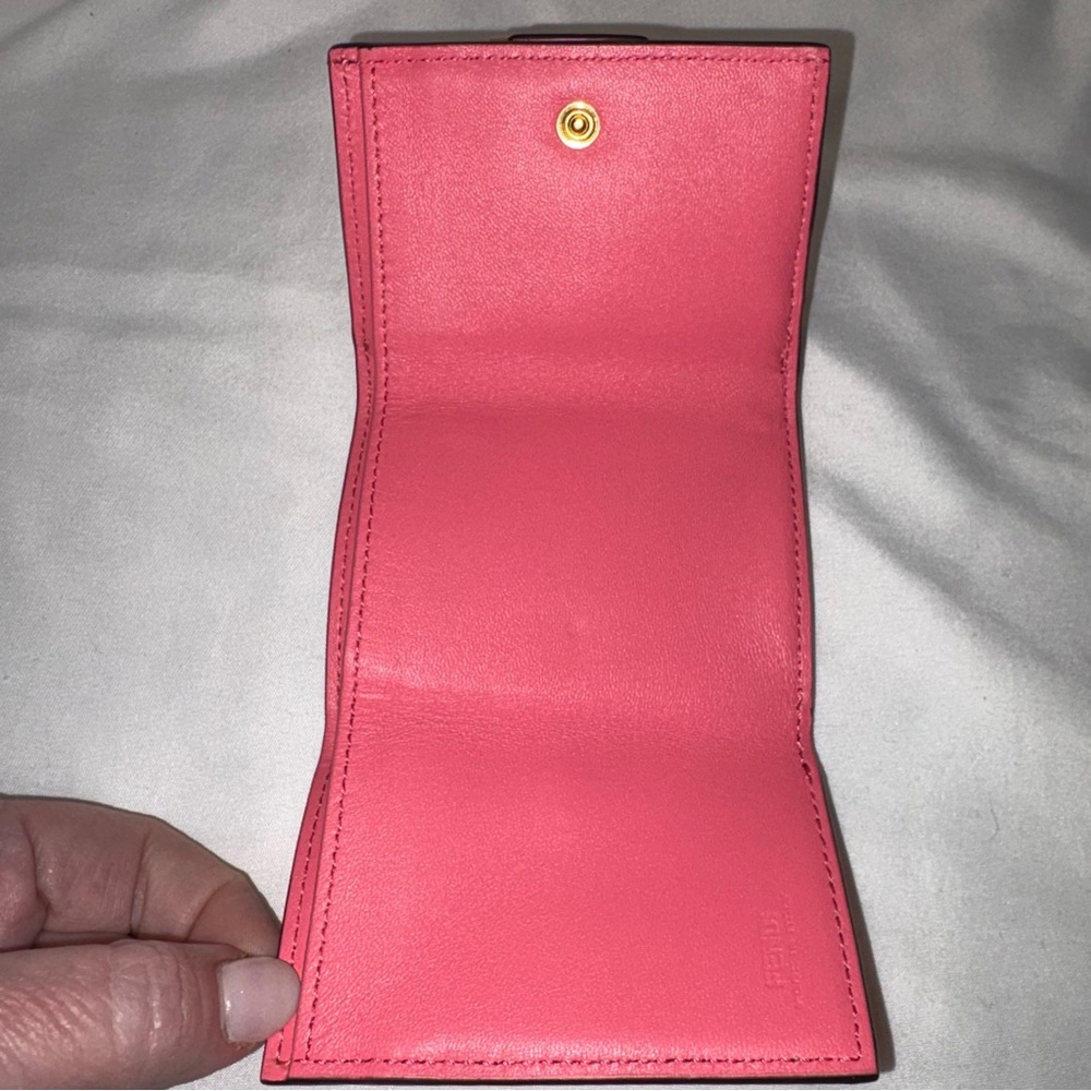 Fendi Baguette Micro Trifold Wallet FF Coral Salmon Pink Nappa Leather - Picture 9 of 15